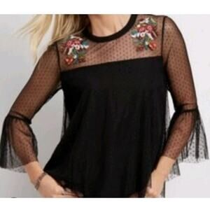 Maurices Shirt Women's Fairycore Whimsigoth Swiss Dot Bell Sleeve Blouse Size XL